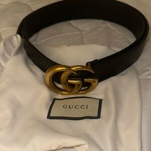Gucci Black Leather Belt with Gold GG Emblem